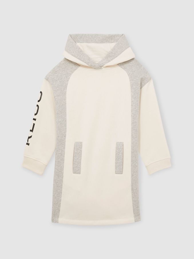 13-14 yrs Colour-Block Hooded Jersey Dress in Ecru (AL6664) | €50