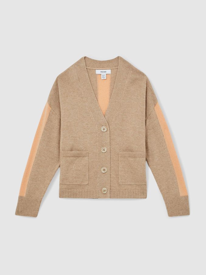 Wool-Blend Stripe-Detail Cardigan With Cashmere in Camel (AL6666) | €60