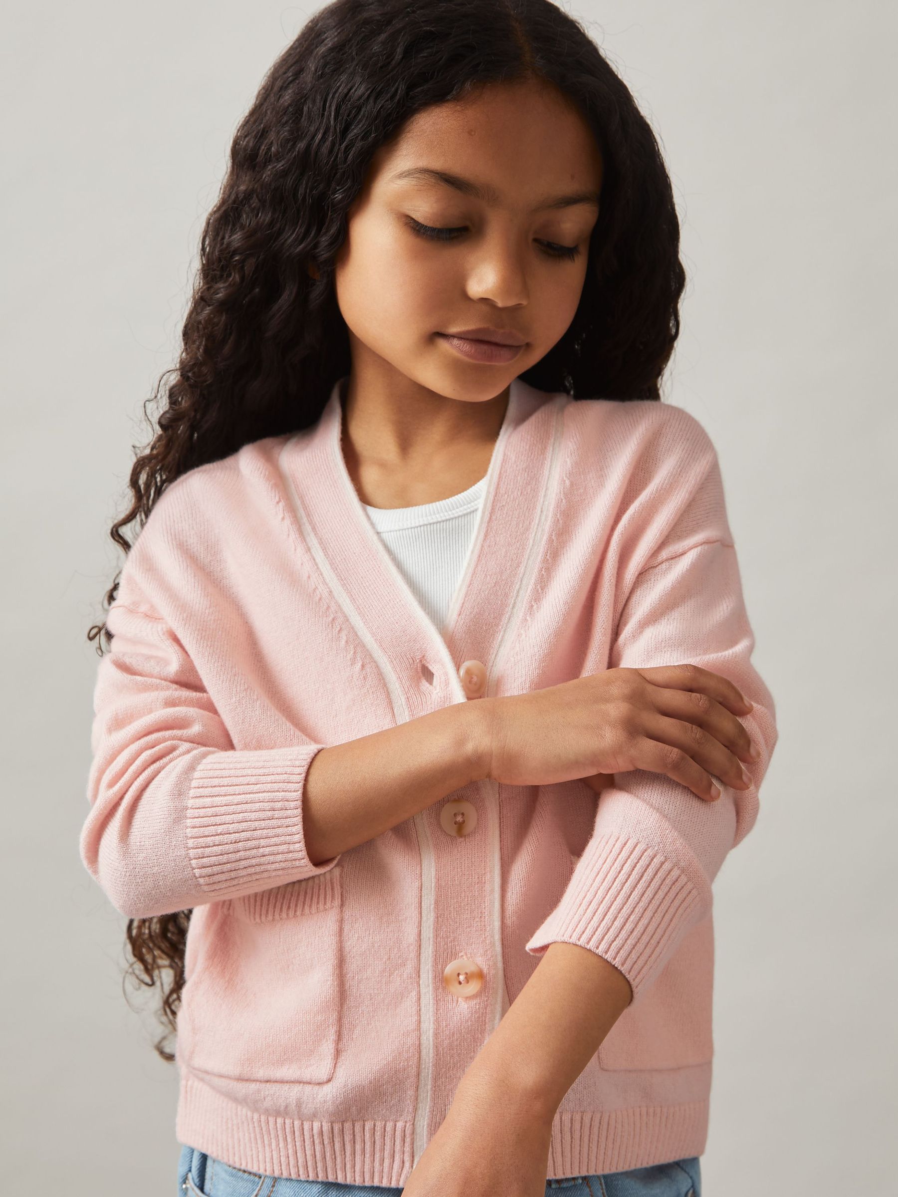 Wool-Blend Stripe-Detail Cardigan With Cashmere in Pink (AL6672) | US$65