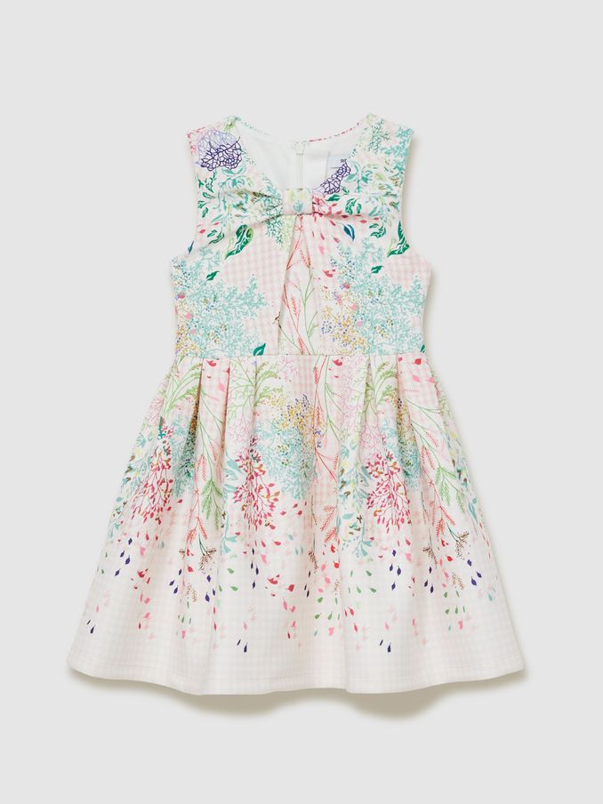 13-14 yrs Floral-Print Pleated Scuba Dress in Pink Print (AL6675) | US$85