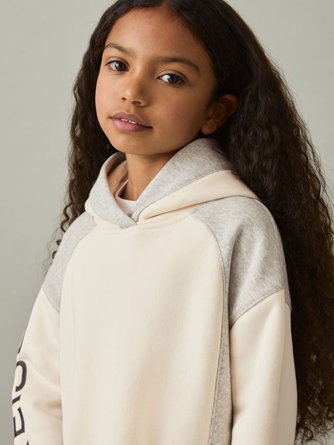 4-9 yrs Colour-Block Hooded Jersey Dress in Ecru (AL6680) | €43