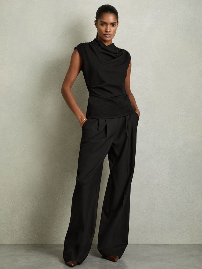 Draped Jersey-Twill Sleeveless Top in Black (AL6686) | US$210