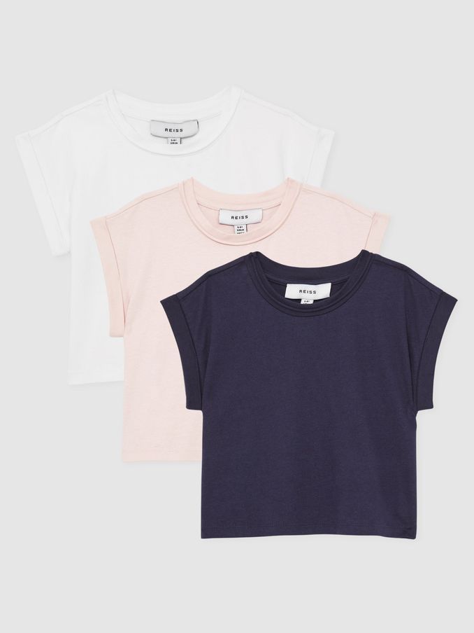 9-13 yrs Cotton-Jersey Cropped T-Shirt 3 Pack in Multi (AL6688) | €45