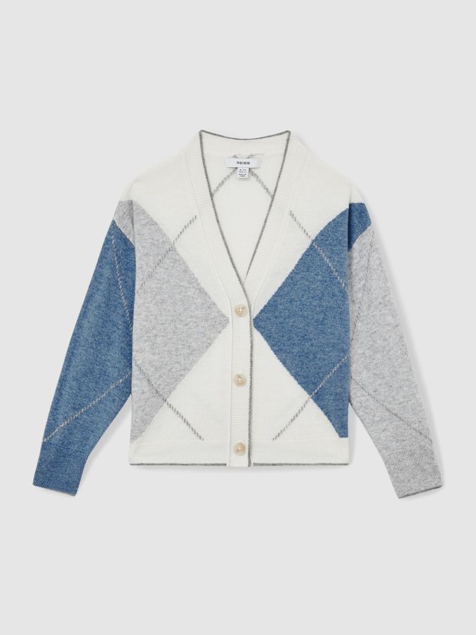 13-14 yrs Argyle Cardigan With Wool And Cashmere in Blue (AL7353) | €65