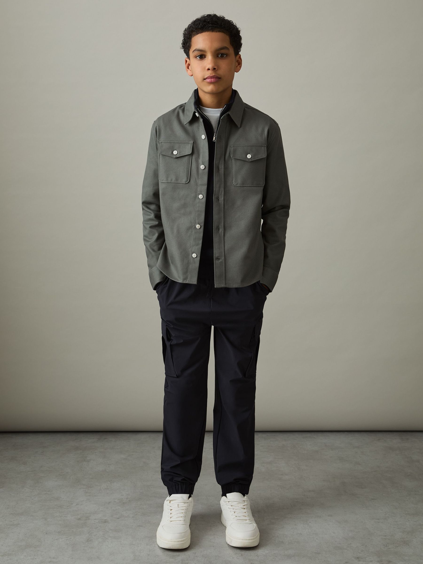 9-13 yrs Twin Pocket Textured Overshirt in Sage (AL7782) | US$70