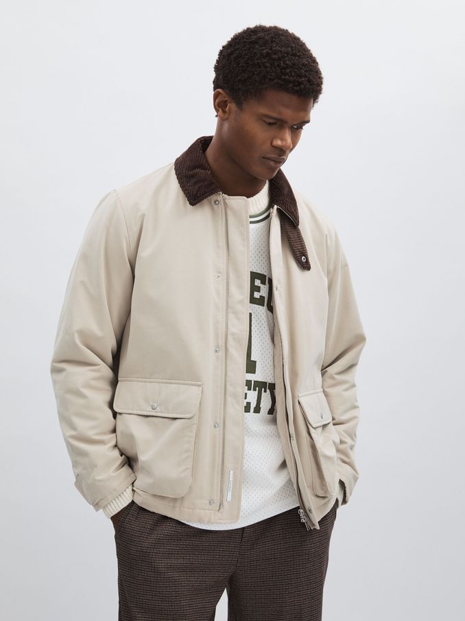 Corduroy Collar Field Jacket in Sand (AL7790) | €385
