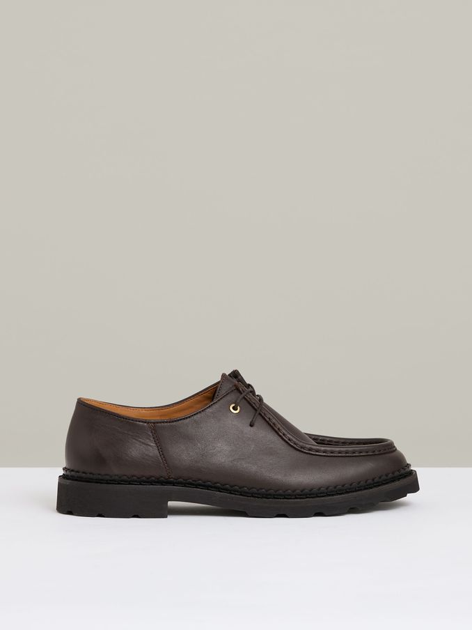 Leather Moccasin-Toe Lace-Up Shoes in Dark Brown (AL7791) | €325