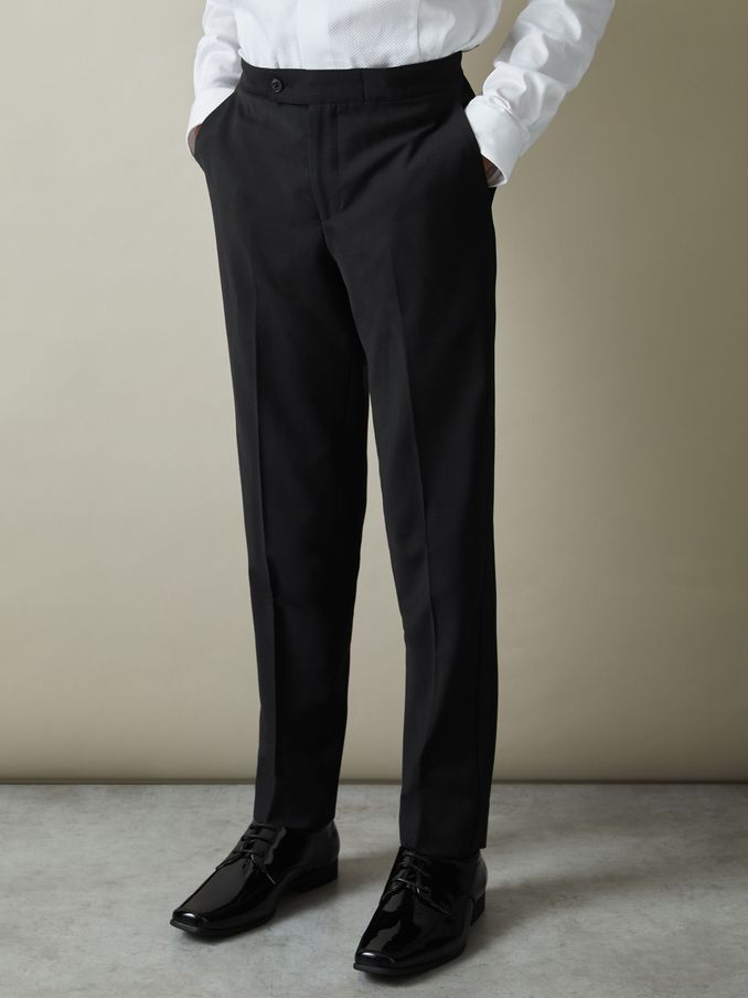 9-13 yrs Wool-Blend Tuxedo-Stripe Trousers in Black (AL7801) | US$70
