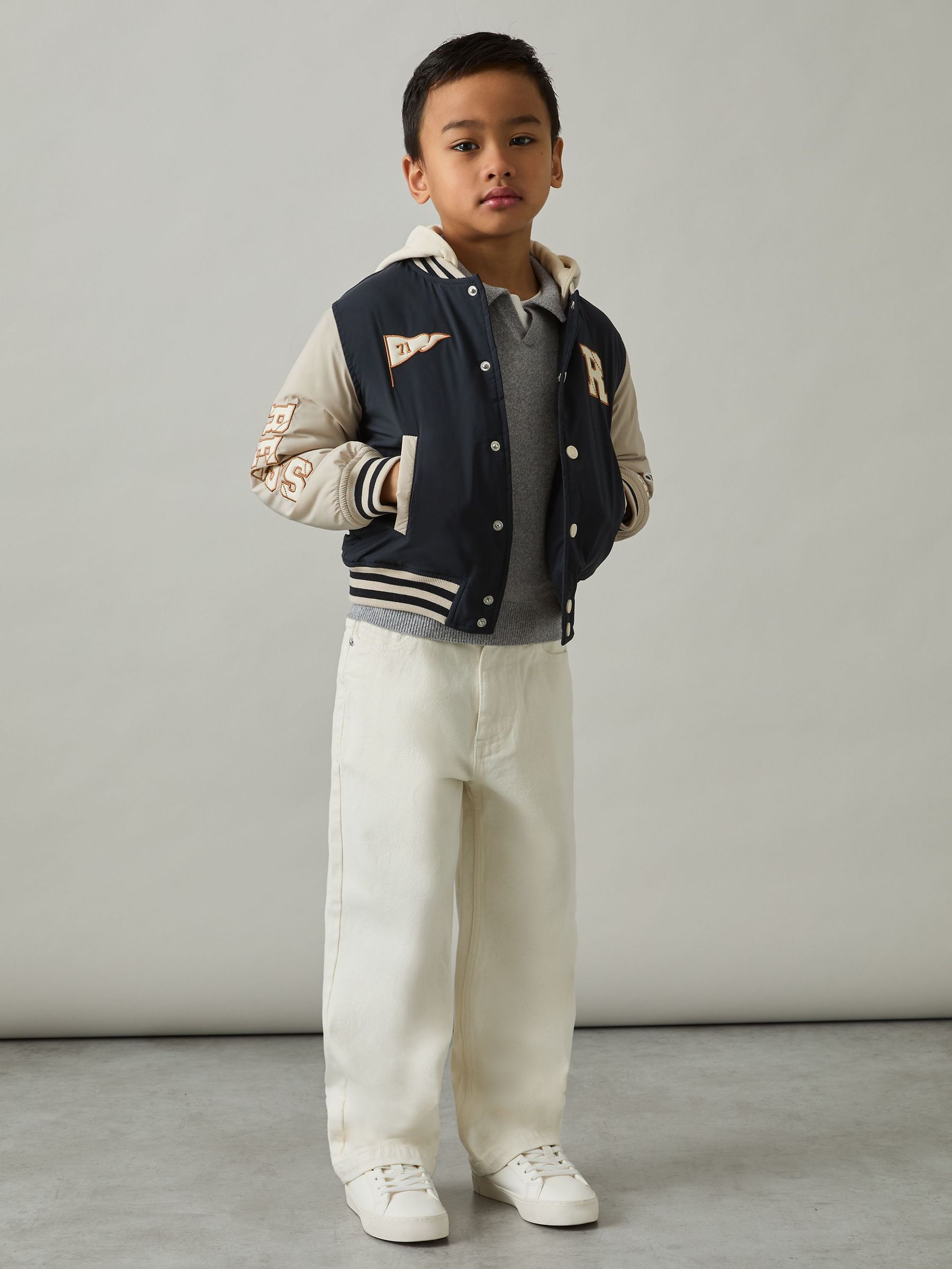 3-9 yrs Home-Run Colourblock Bomber Jacket in Navy/Stone (AL7803) | US$110