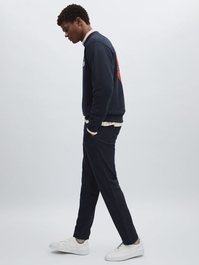 Les Deux Herringbone Tapered Drawstring Trousers in Navy/Grey (AL7804) | US$127