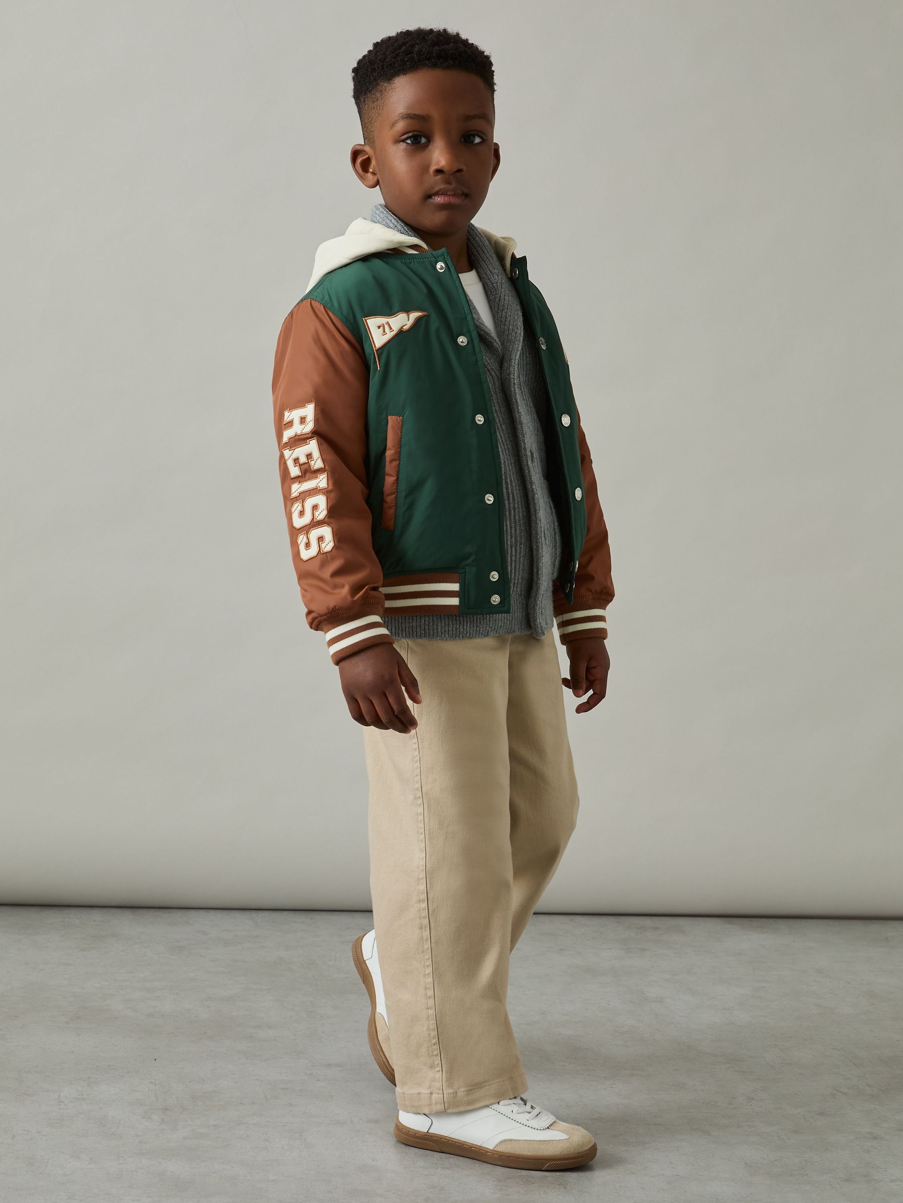 3-9 yrs Home-Run Colourblock Bomber Jacket in Green/Tobacco Brown (AL7806) | 95 €