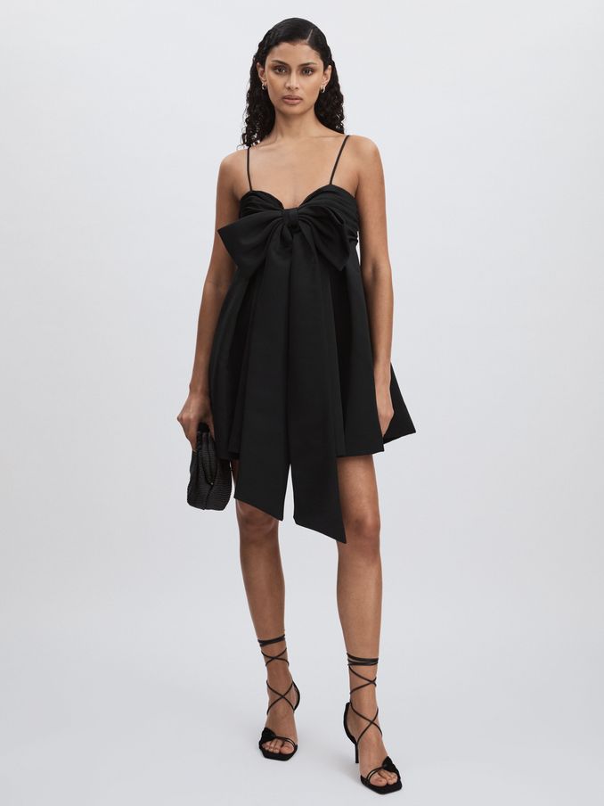 Amur Satin Babydoll Bow Dress in Black (AL7815) | €457
