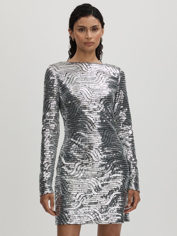 Halston Sequin Mini Dress in Silver (AL7816) | €469
