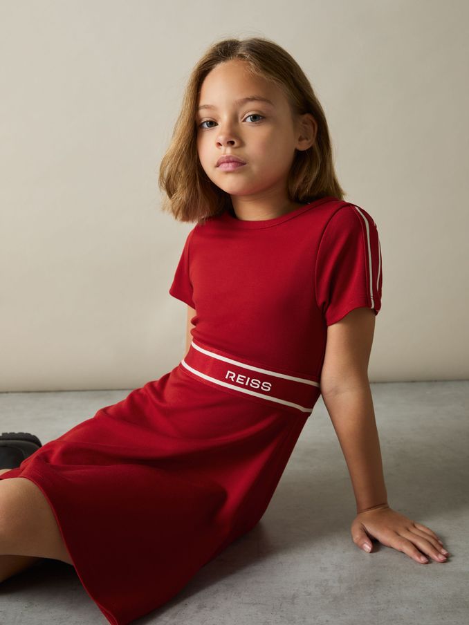 4-9 yrs Interlock-Jersey Logo-Waistband Dress in Red (AL7829) | CA$90