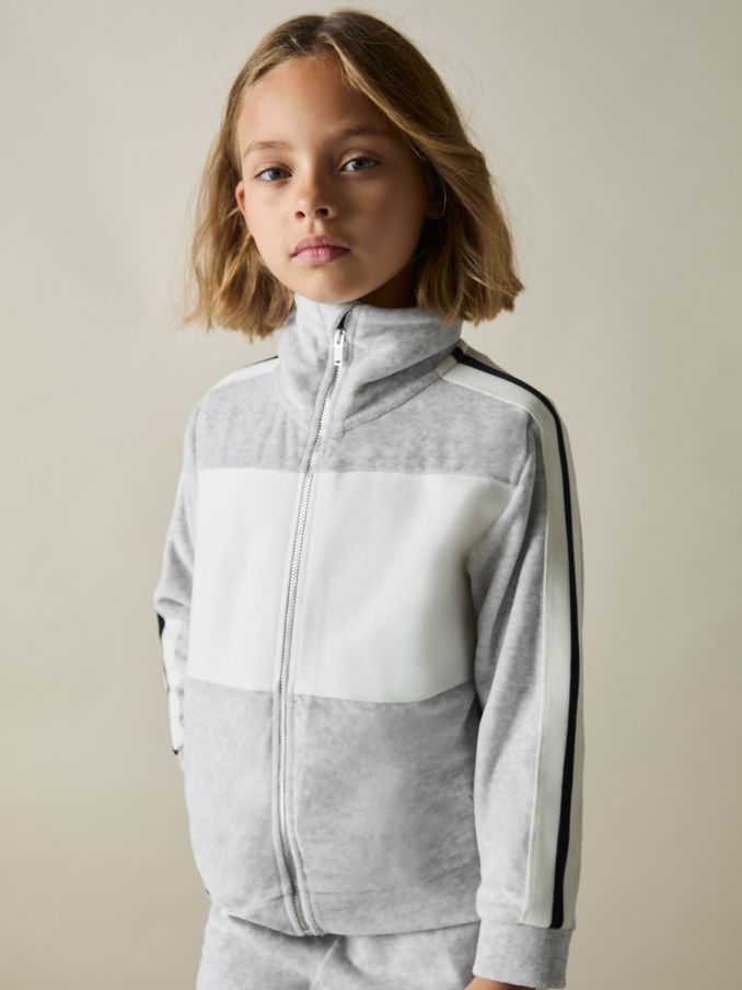 4-9 yrs Velour Panelled Tracksuit Top in Grey (AL9009) | HK$263