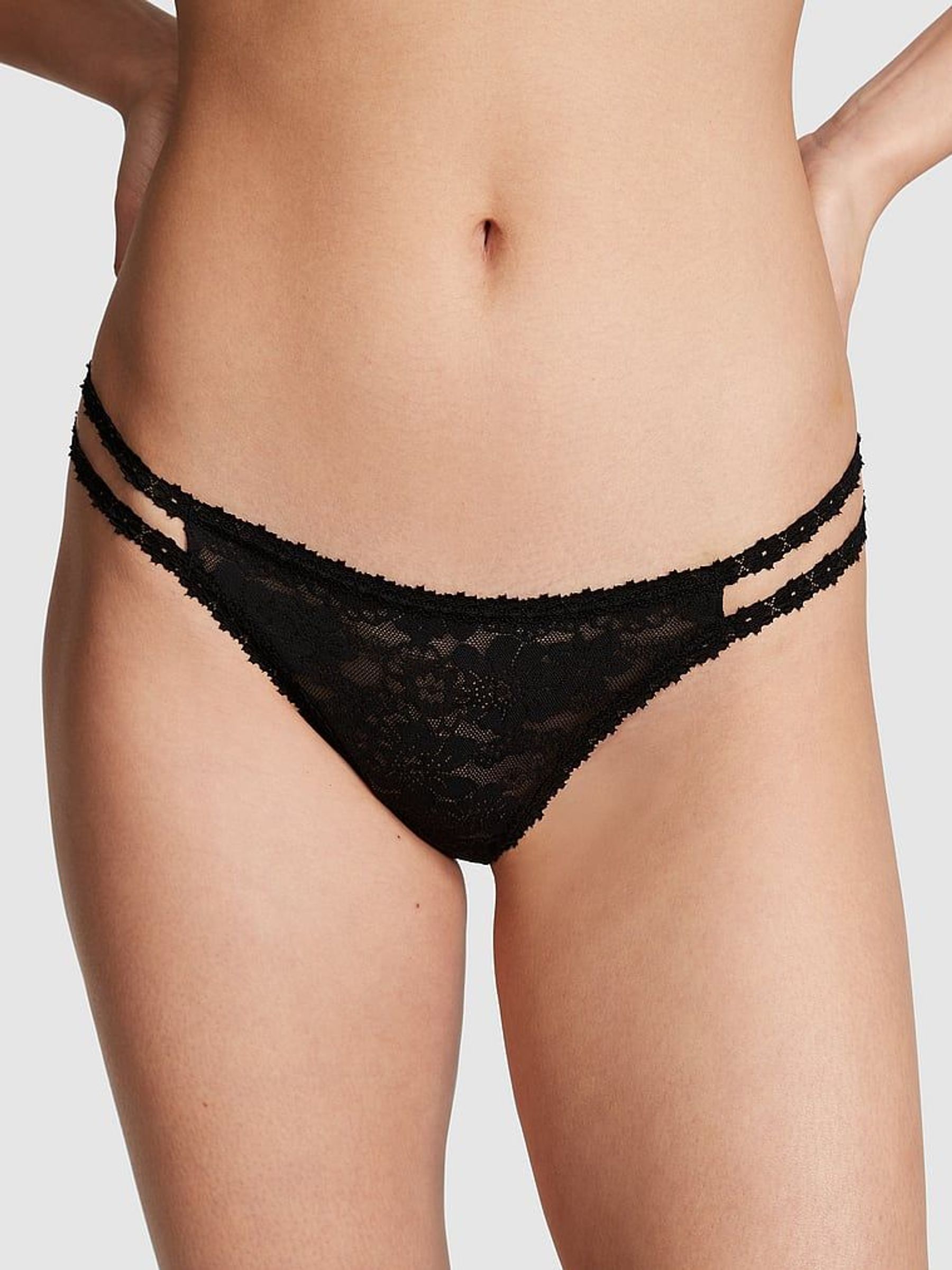Pure Black Double Strap Thong Floral Lace Knickers (AM0848) | €10.50