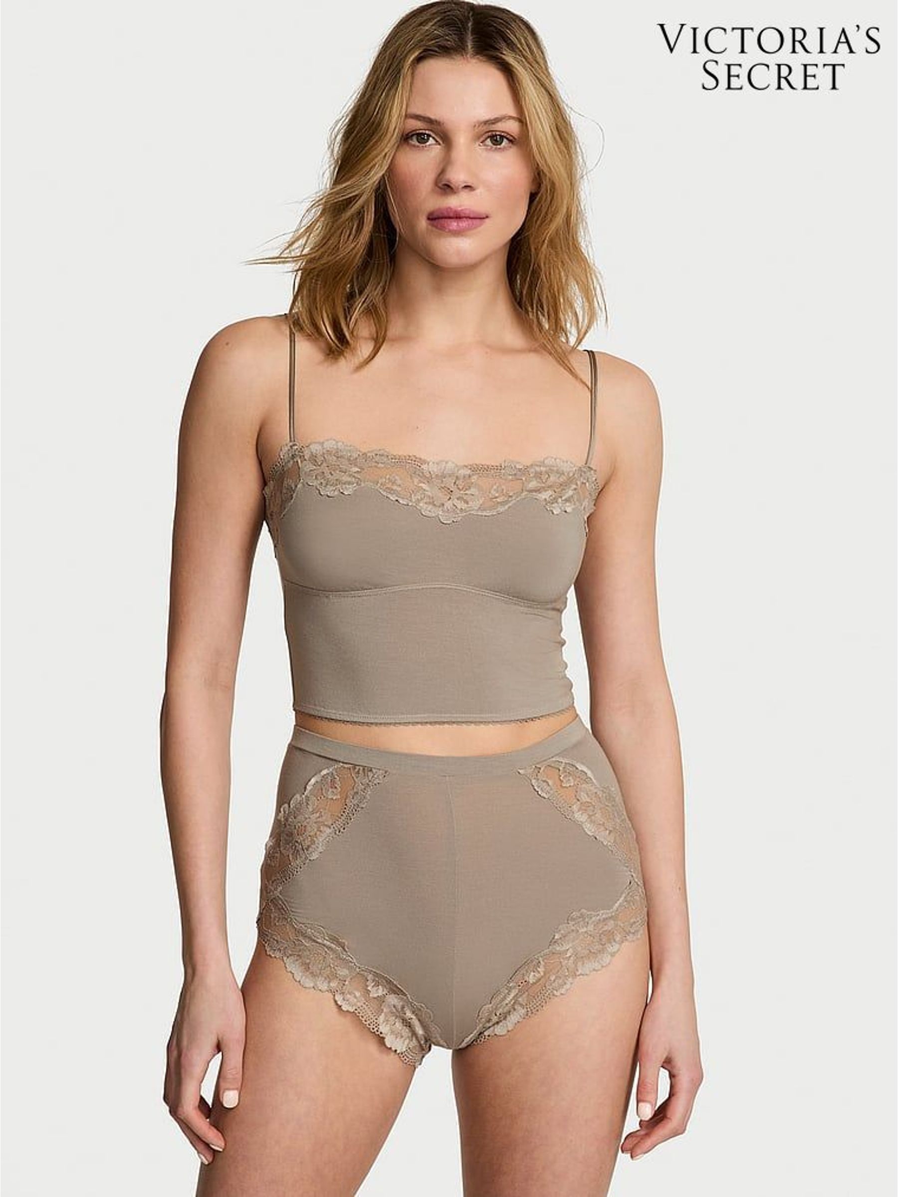 Turtle Dove Grey Straight Neck Modal Cami Set (AM0852) | €52