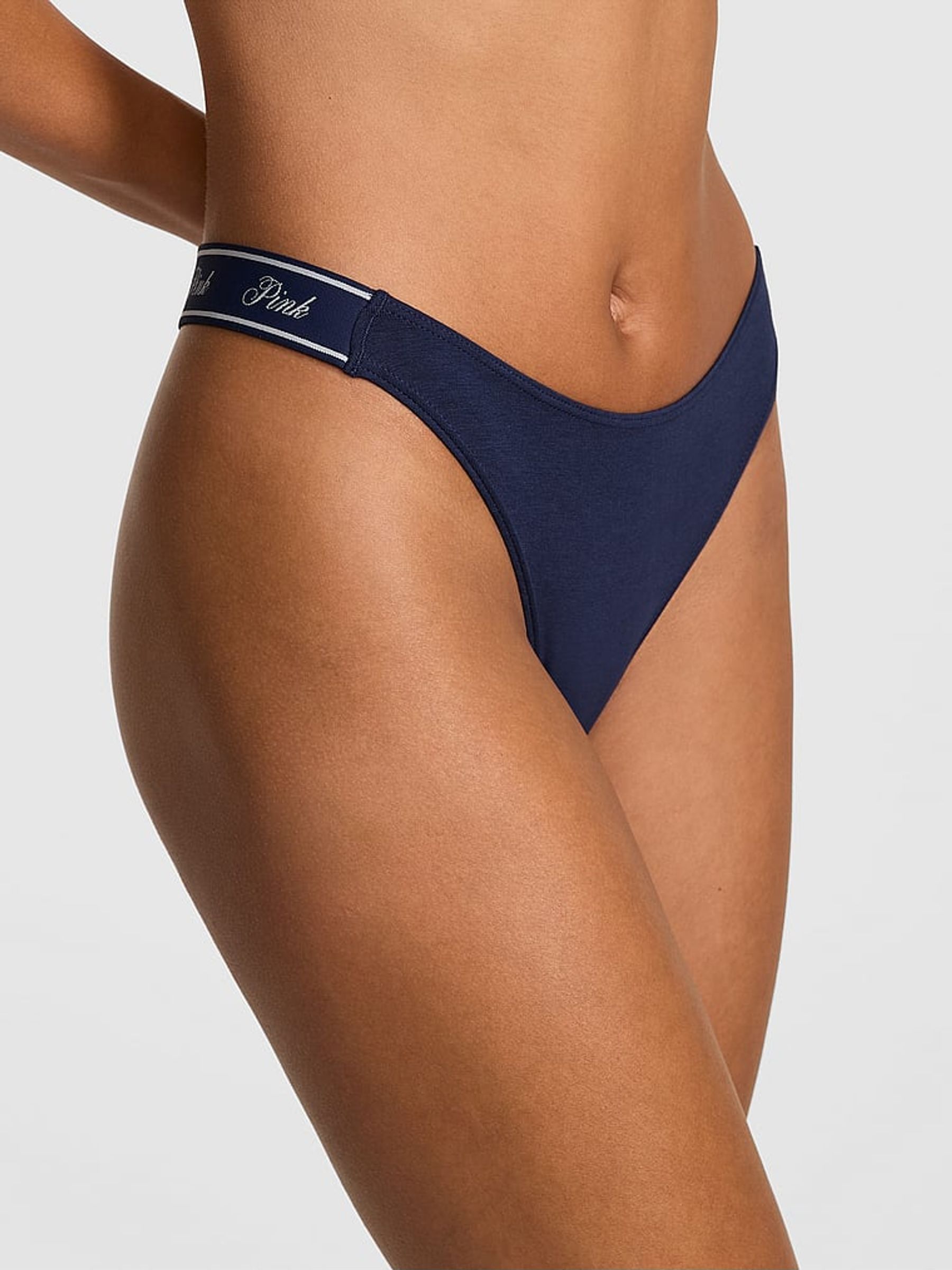 Midnight Navy Blue Thong Cotton Logo Knickers (AM0884) | €10.50