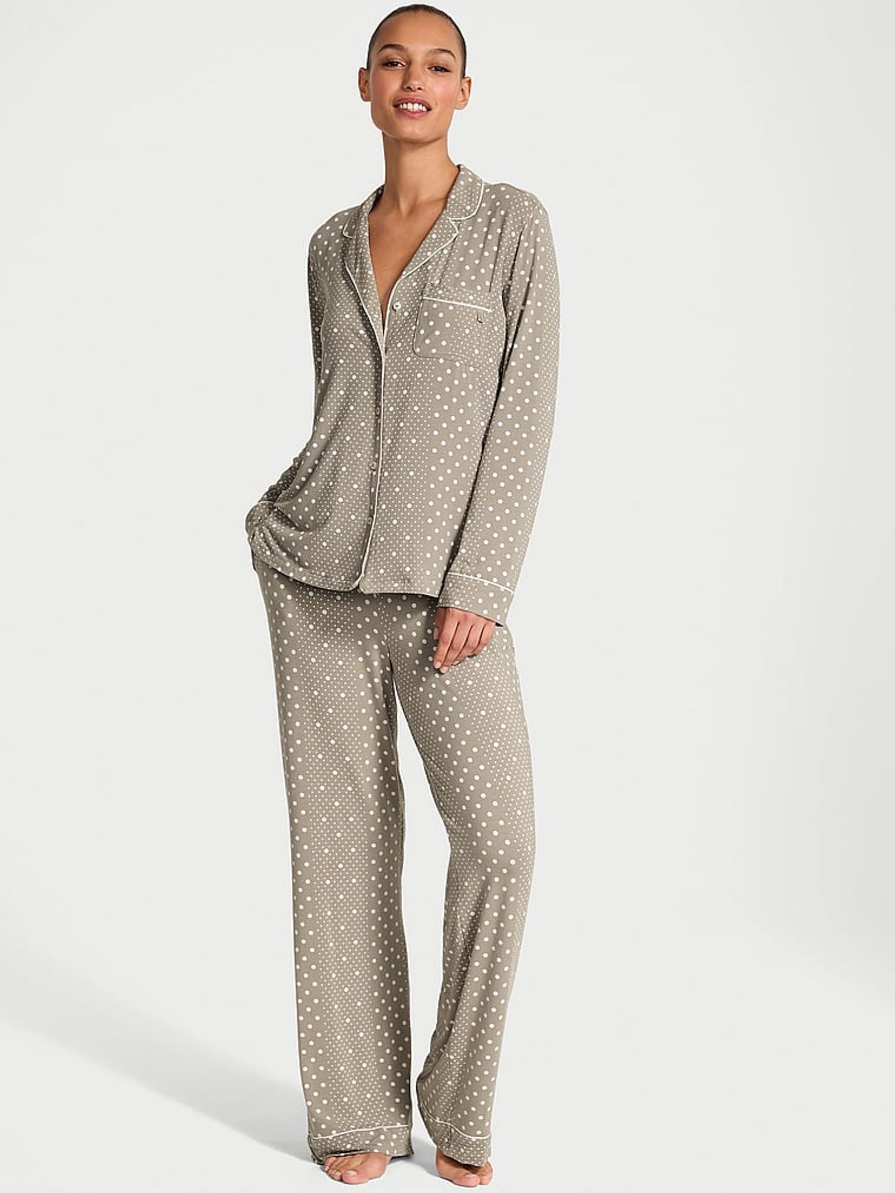 Turtle Dove Grey Dots Modal Long Pyjama Set (AM0908) | €68