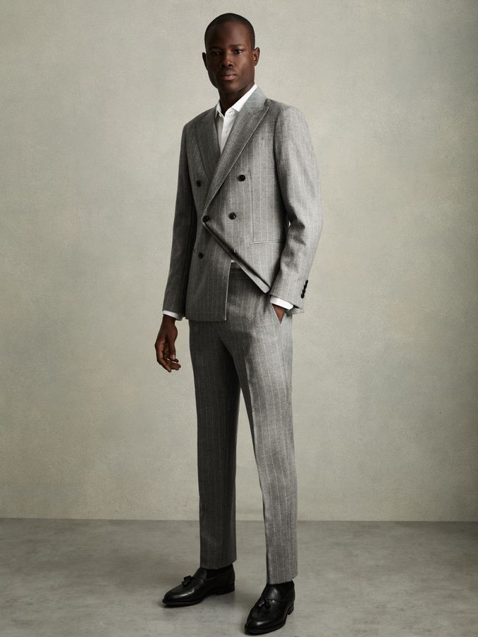 Slim-Fit Pinstripe Suit Trousers in Soft Grey (AM2259) | HK$1,524