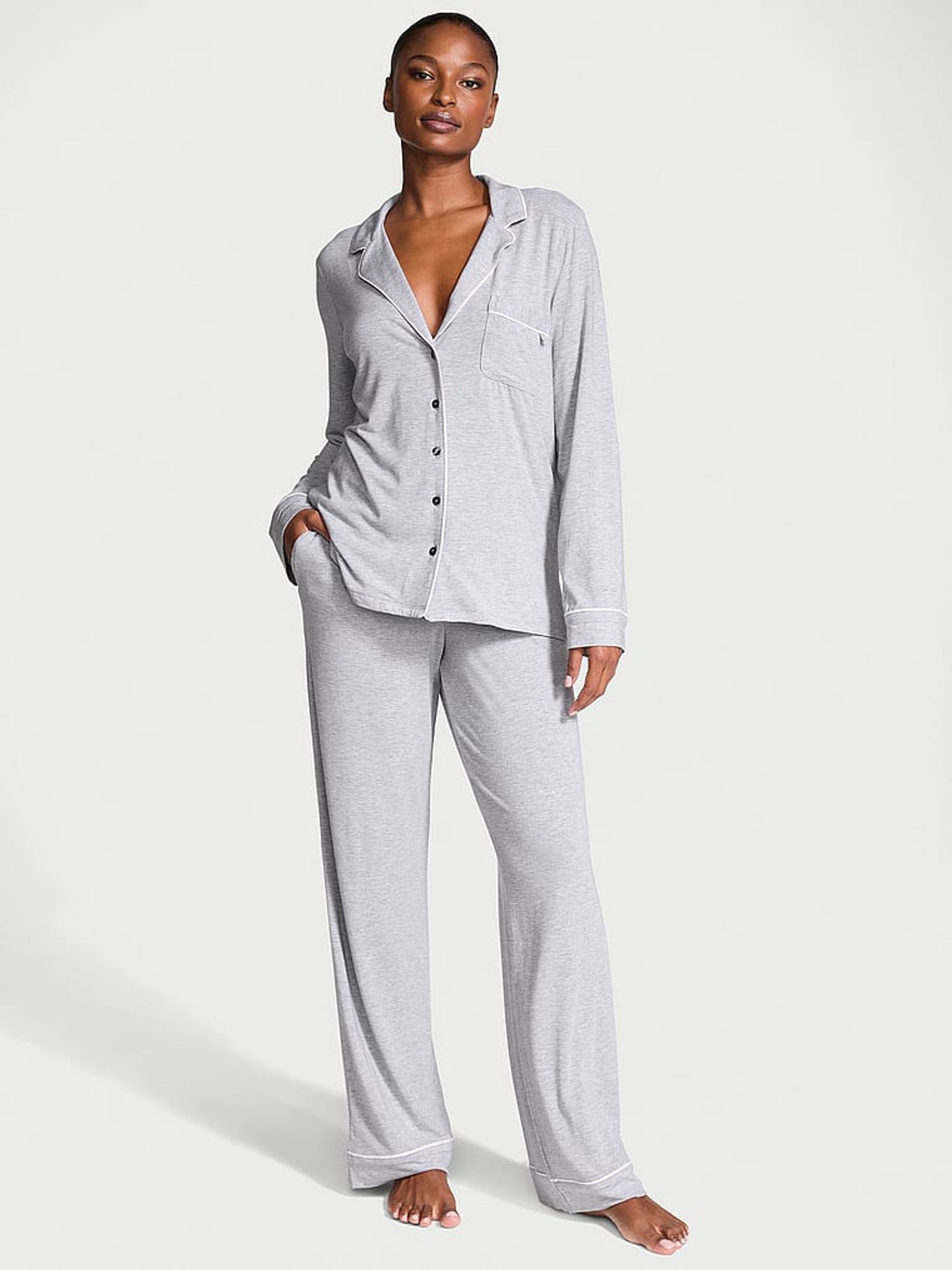 Medium Heather Grey Modal Long Pyjama Set (AM2636) | €68