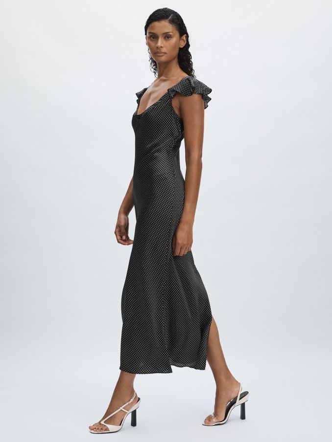 Paige Silk Satin Polka Dot Dress in Black (AM3251) | €315