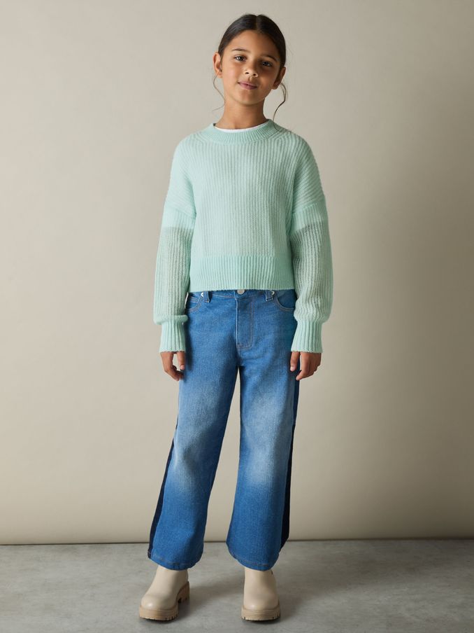 4-9 yrs Rib-Knit Jumper With Wool and Alpaca in Aqua (AM4067) | US$31