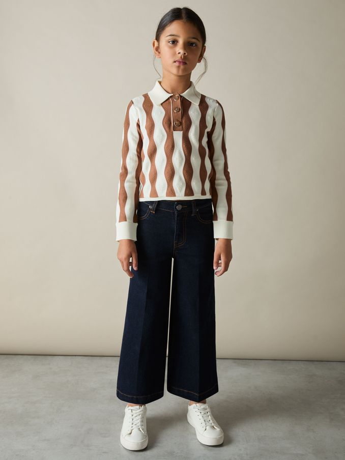 9-13 yrs Zig-Zag Knit Collared Jumper in Ecru (AM4068) | US$31