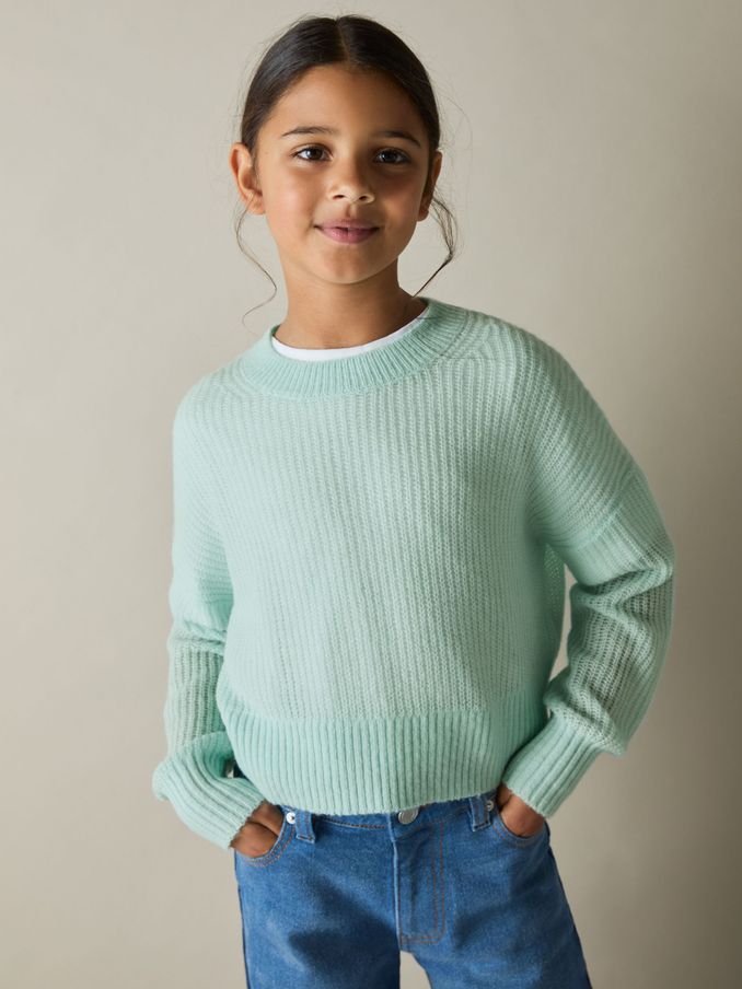 9-13 yrs Rib-Knit Jumper With Wool and Alpaca in Aqua (AM4069) | €34