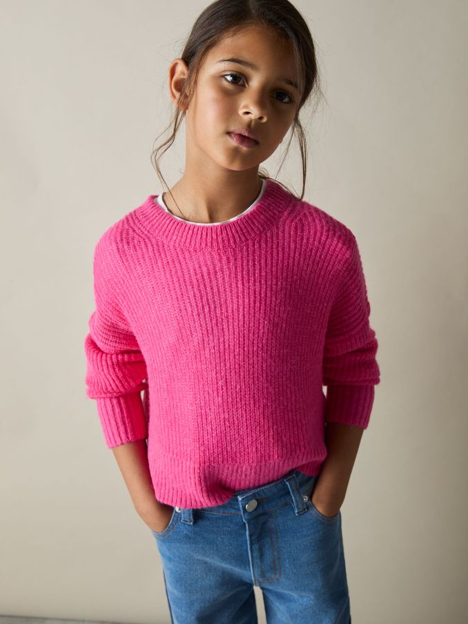 9-13 yrs Rib-Knit Jumper With Wool and Alpaca in Pink (AM4070) | US$40