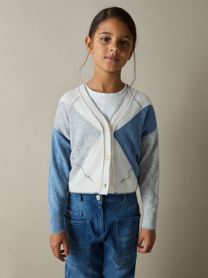 4-9 yrs Argyle Cardigan With Wool And Cashmere in Blue (AM4072) | €55