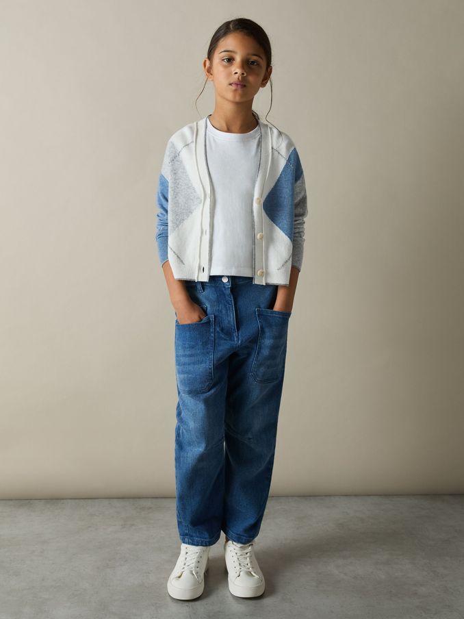 9-13 yrs Argyle Cardigan With Wool And Cashmere in Blue (AM4081) | €60