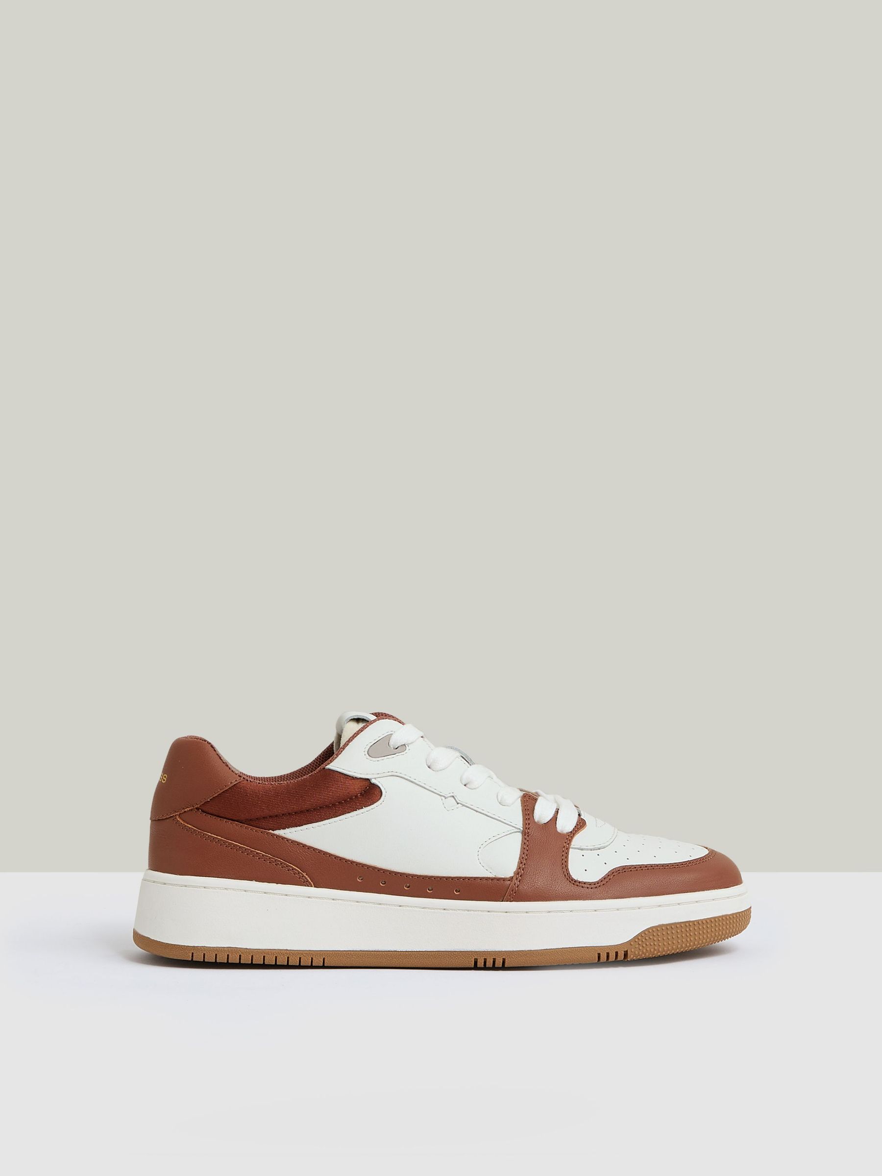 Leather Panelled Trainers in White/Tan (AM4624) | US$240