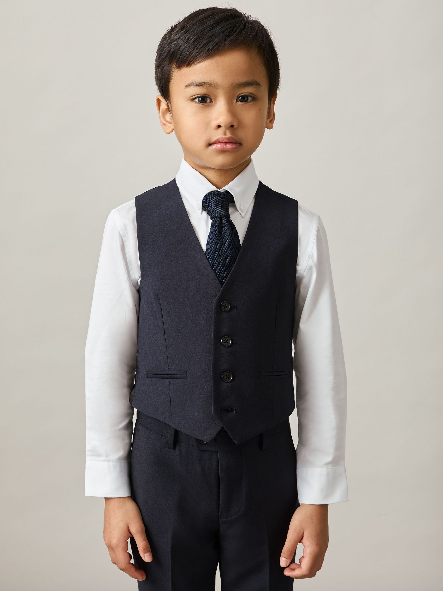 Wool-Blend Single-Breasted Waistcoat in Navy (AM4625) | US$60