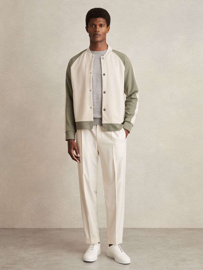 Interlock Colour-Block Bomber Jacket in Off White/Sage (AM5306) | US$112