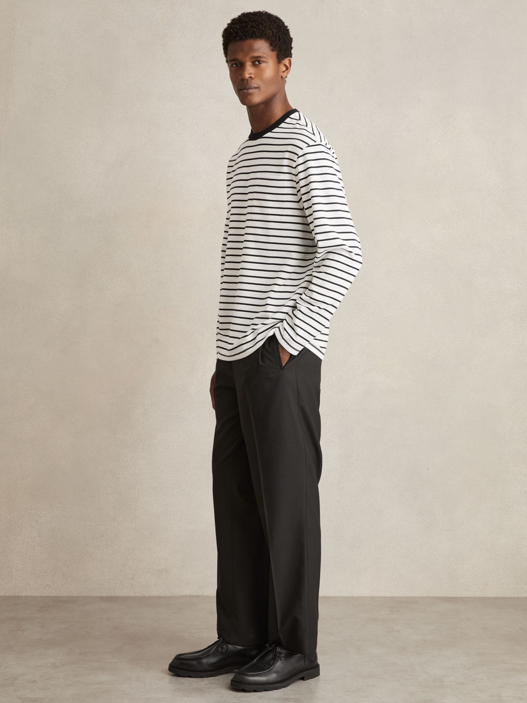 Breton-Stripe Long-Sleeve T-Shirt in White/Navy (AM5555) | US$60