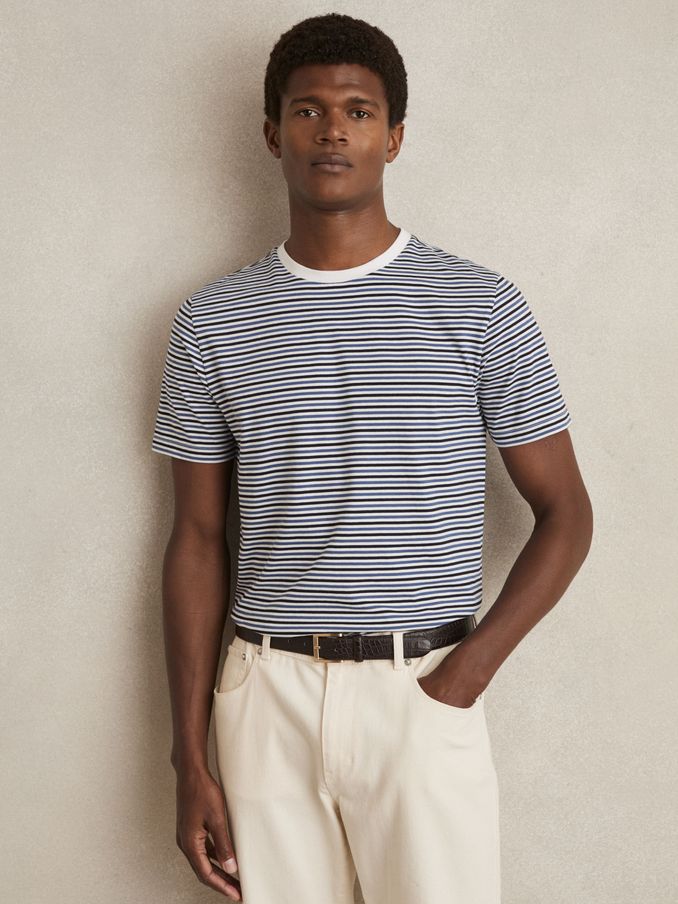 Mercerised-Cotton Stripe T-Shirt in Blue/White (AM5556) | €85