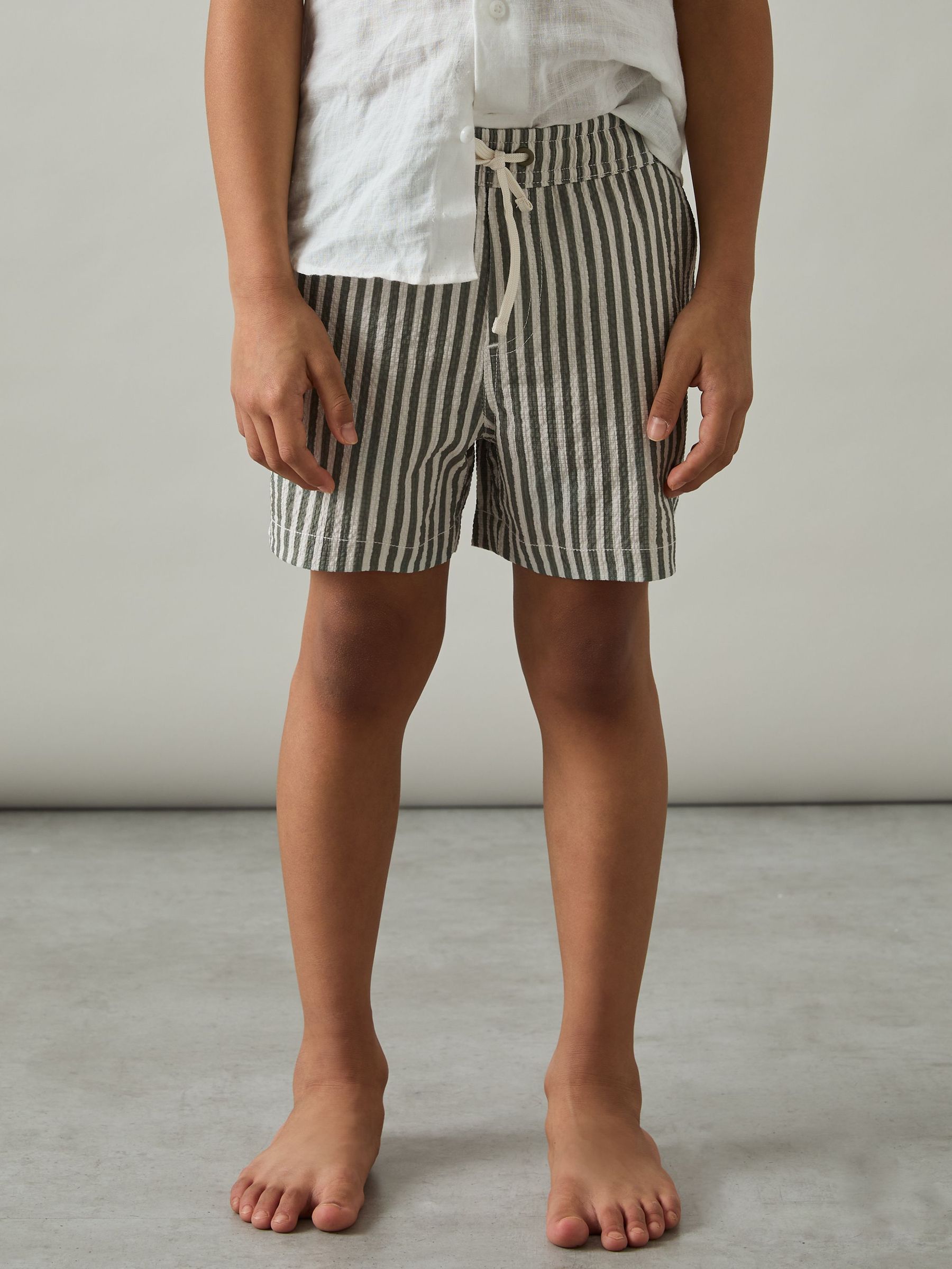 9-13 yrs Seersucker Striped Swim Shorts in Sage/White (AM6355) | US$45