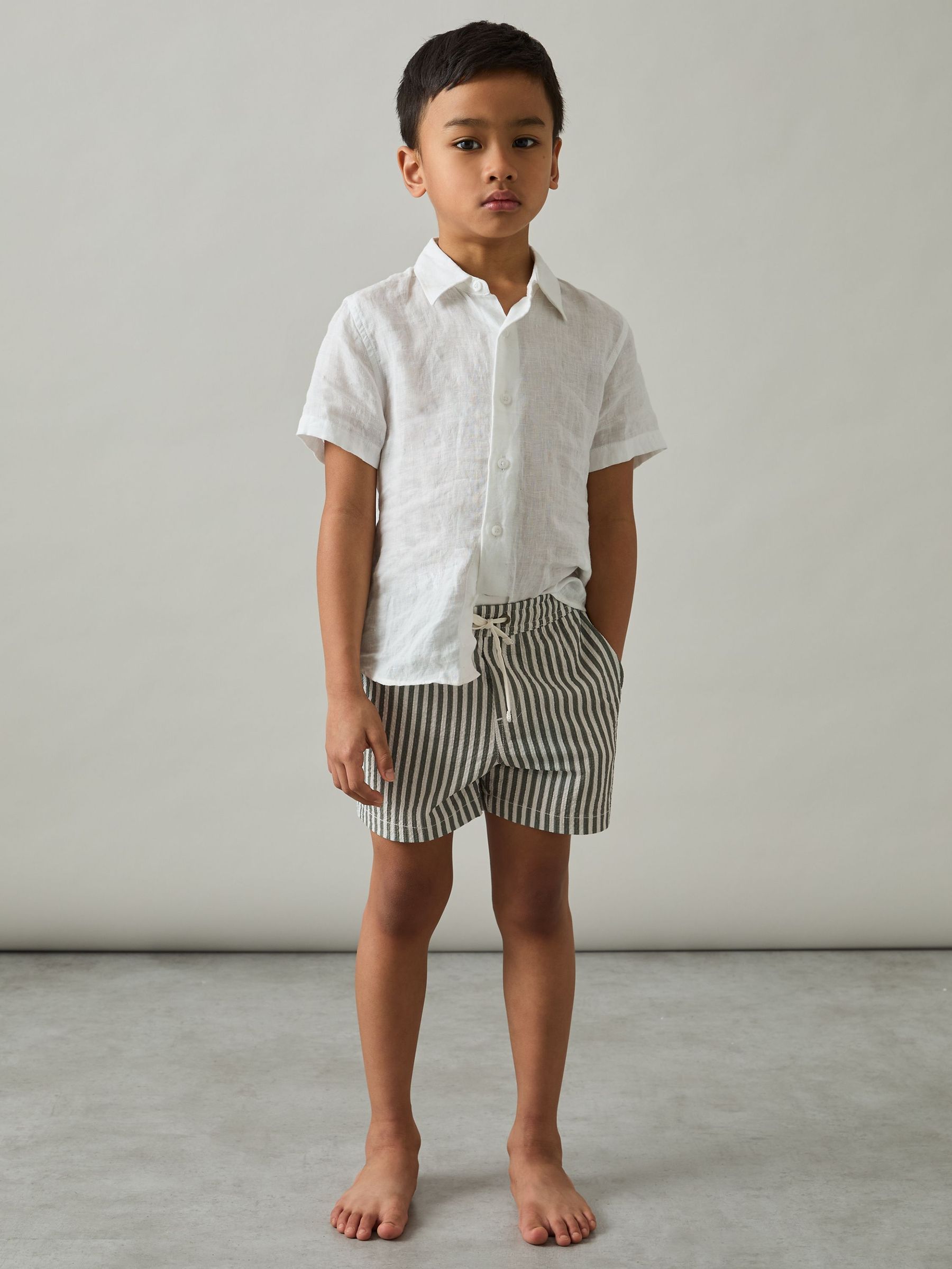 3-9 yrs Seersucker Striped Swim Shorts in Sage/White (AM6358) | US$35