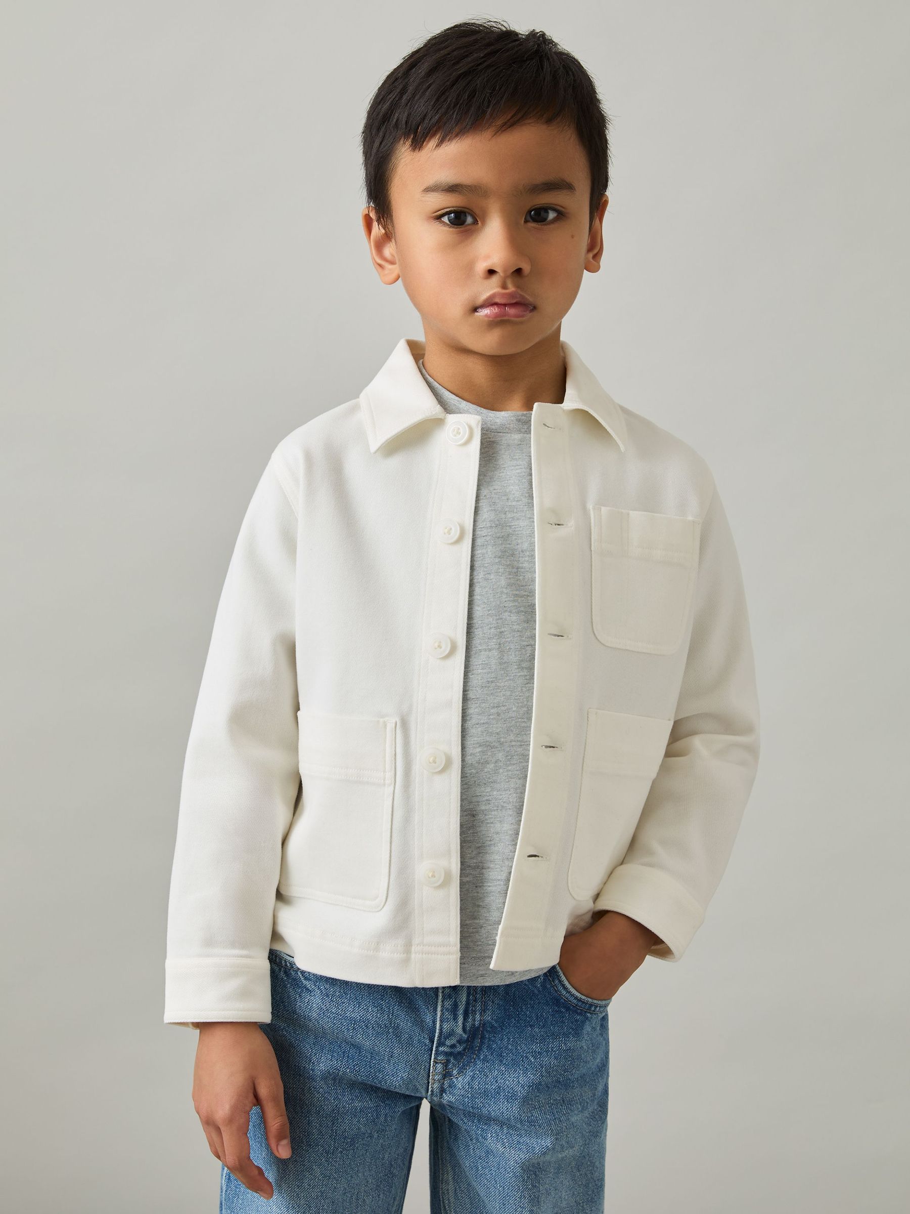 Cotton-Blend Work Jacket in Off White (AM6359) | 275 SAR