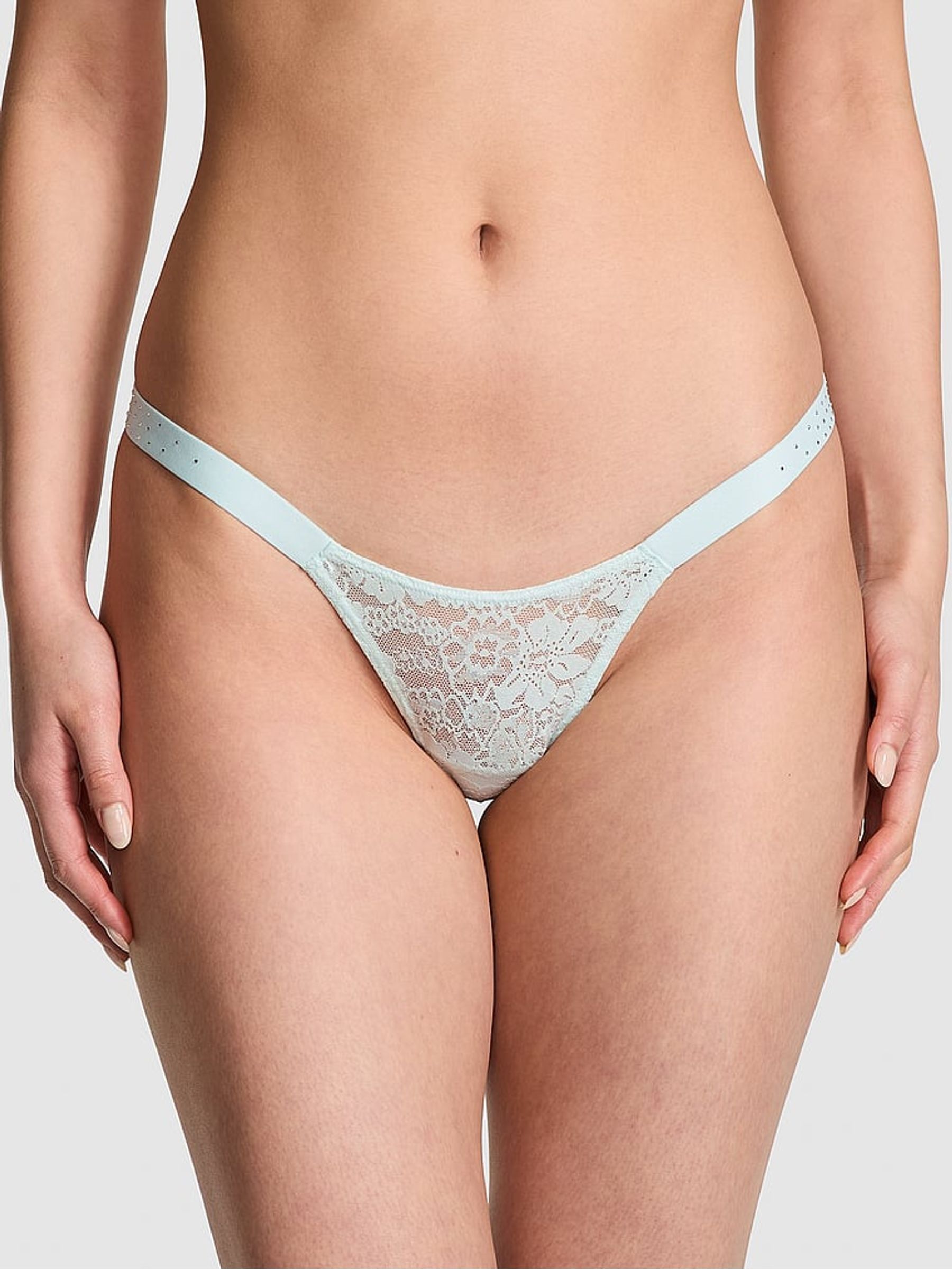 Bliss Blue Thong Lace Logo Scoop Thong Knickers (AM6510) | €10.50