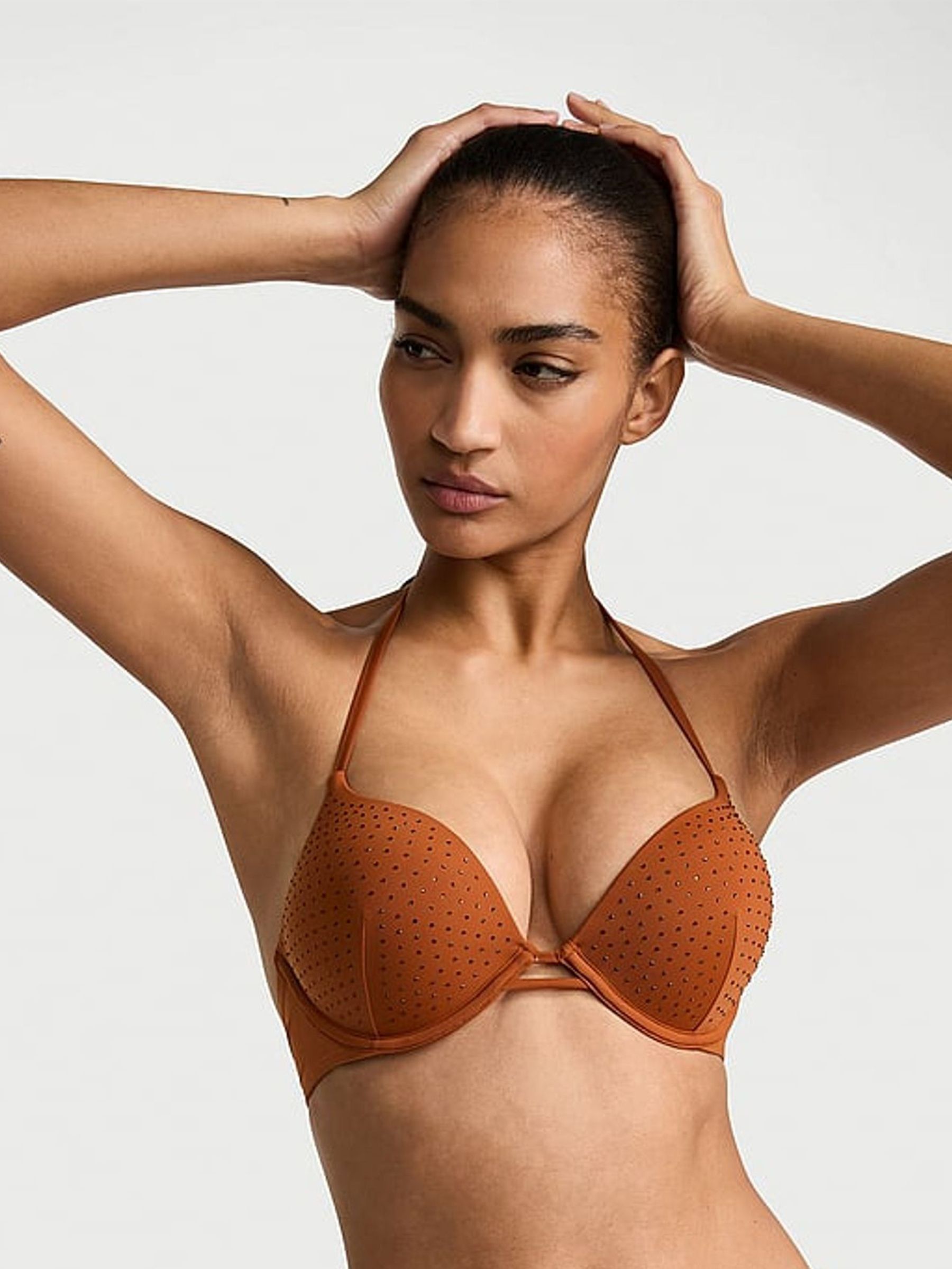 Cinnamon Brown Diamante Add 2 Cups Push Up Bikini Top (AM6516) | €78