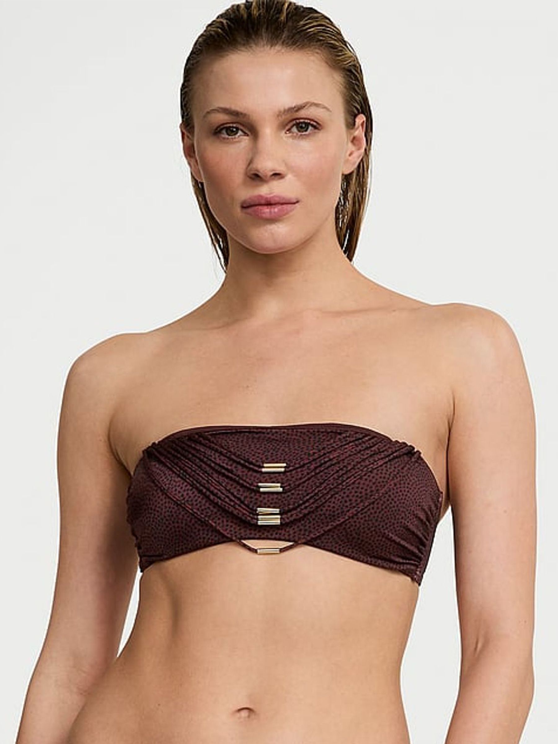 Burgundy Brown Dots Bandeau Archive Bikini Top (AM6528) | €67