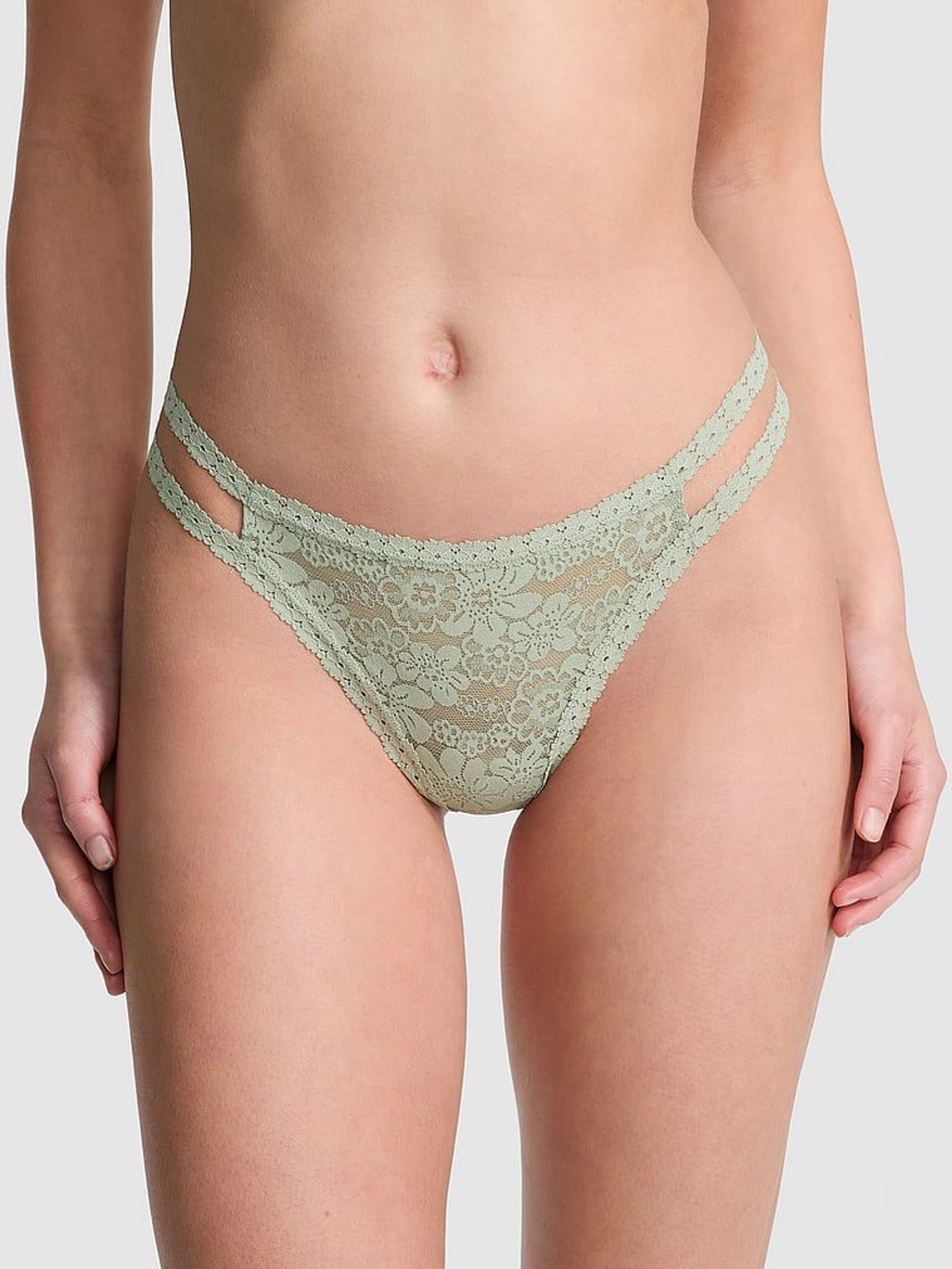 Green Garden Double Strap Thong Floral Lace Knickers (AM6545) | €10.50