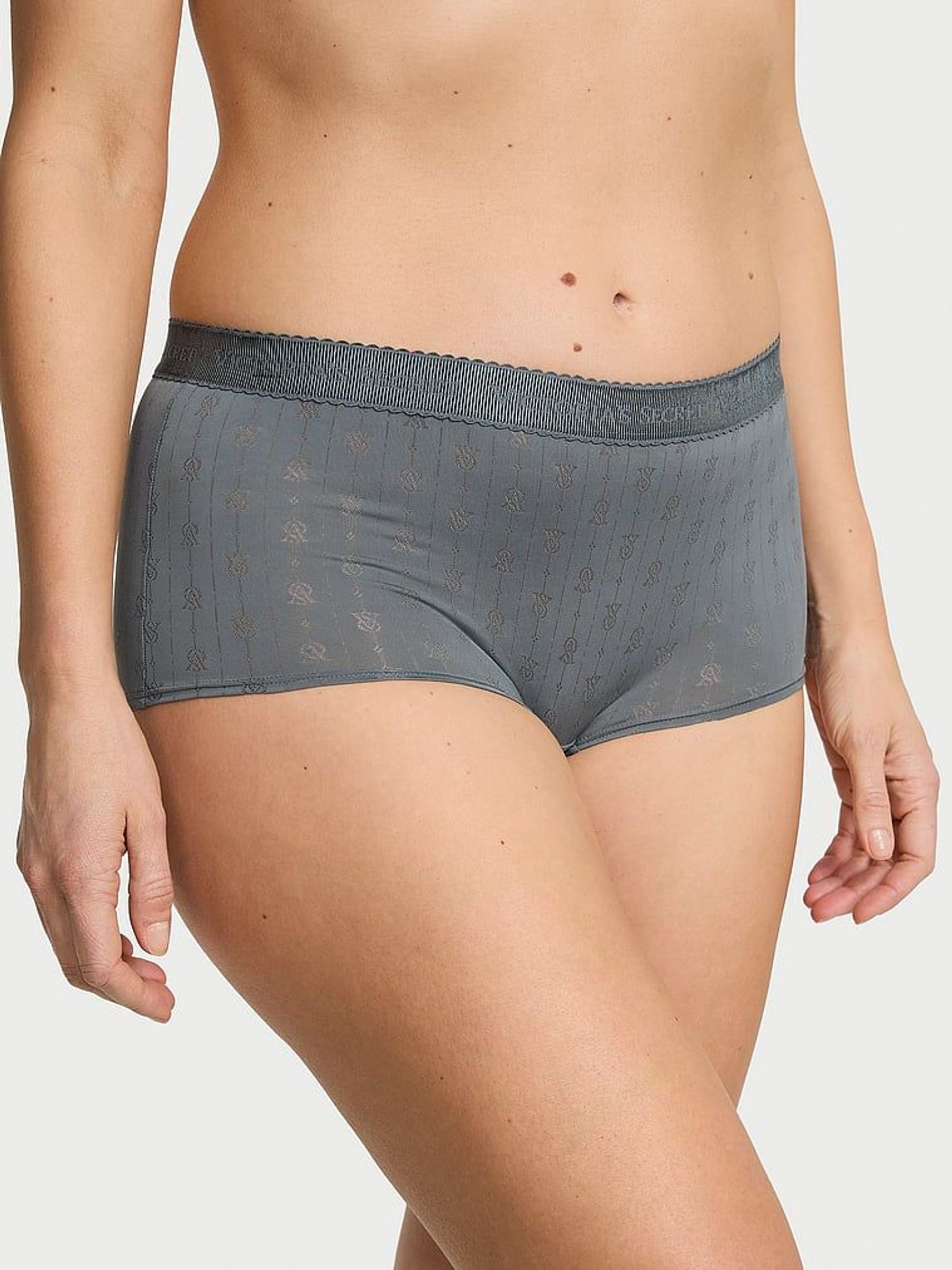 Dark Steel Grey Short Logo Pointelle Knickers (AM6789) | €10.50