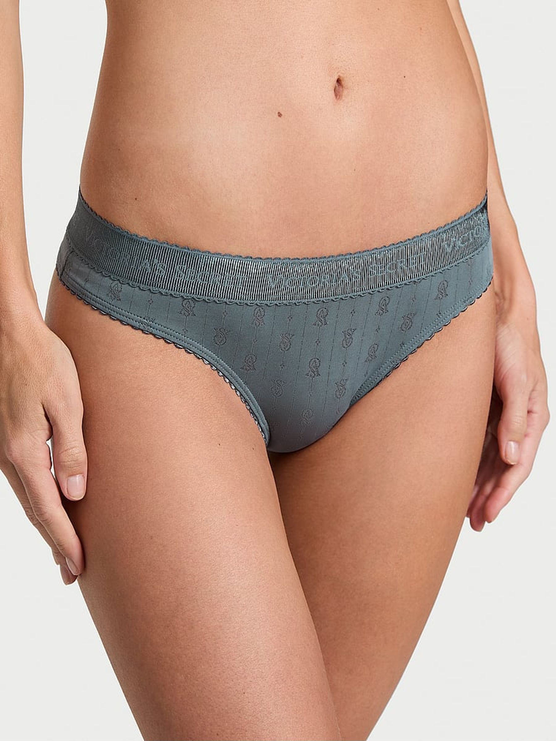 Dark Steel Grey Thong Logo Pointelle Knickers (AM6816) | €10.50