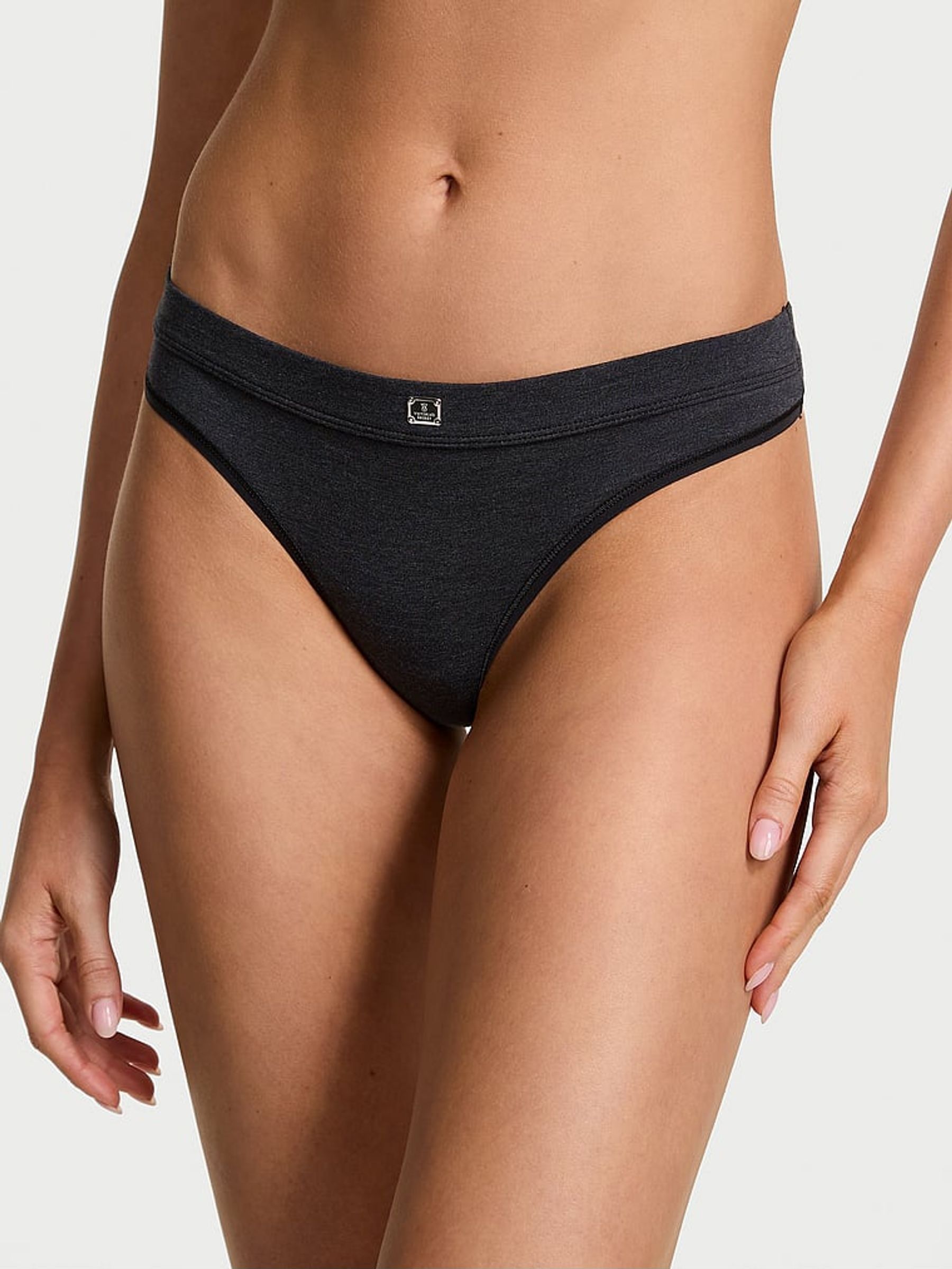 Black Heather Thong Cotton Logo Knickers (AM6842) | €10.50