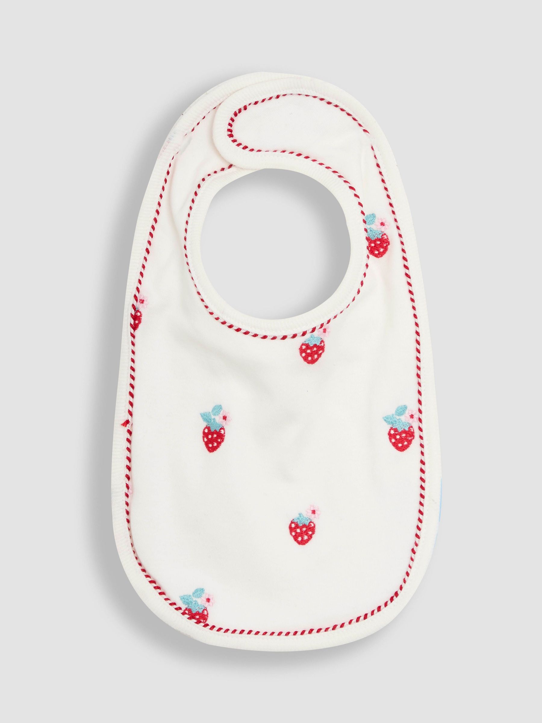 Cream 100% Organic Cotton Strawberry Embroidered Bib (AM7714) | $10