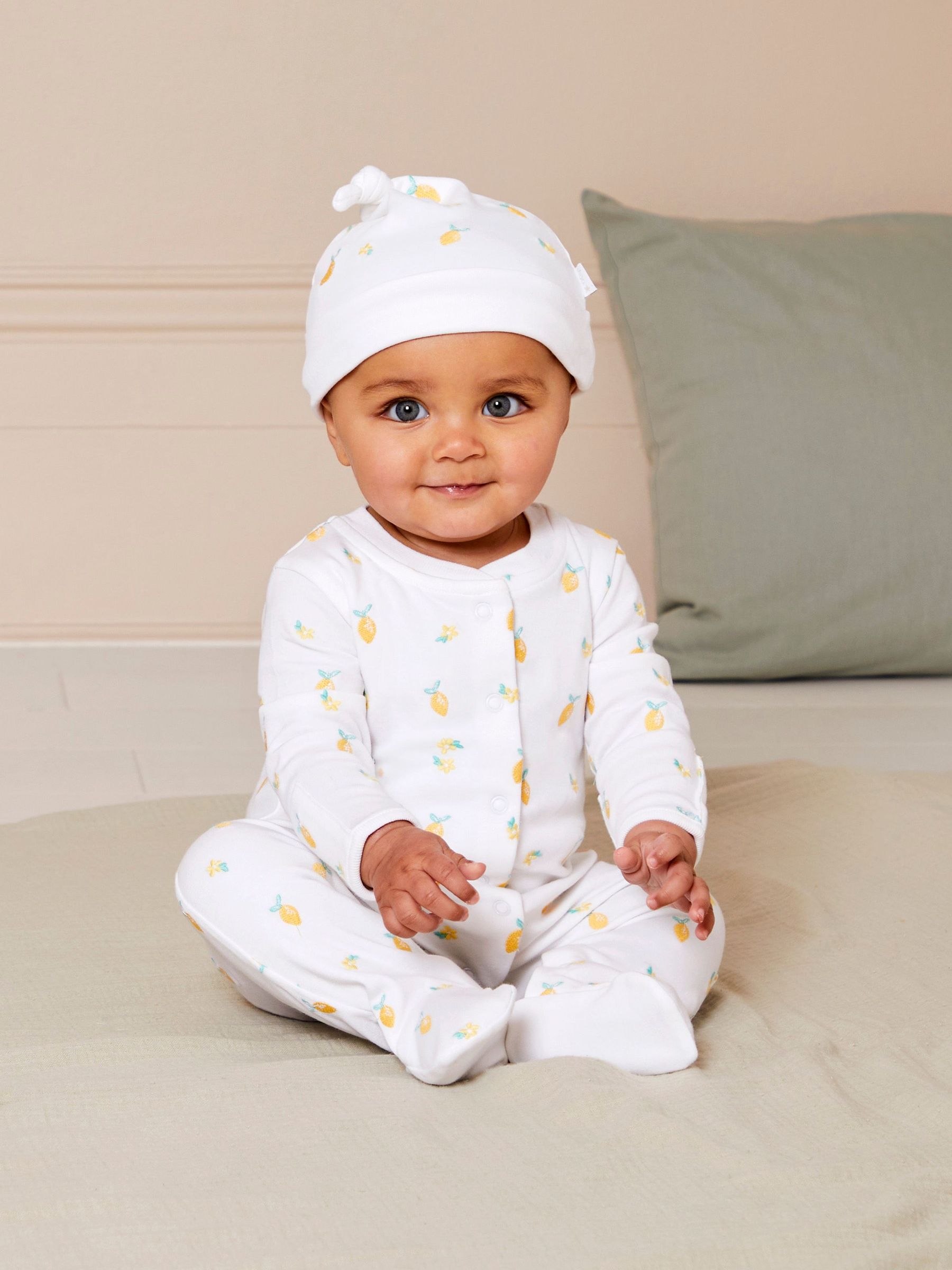 Cream 100% Organic Cotton Lemon Embroidered Baby Hat (AM7734) | $9