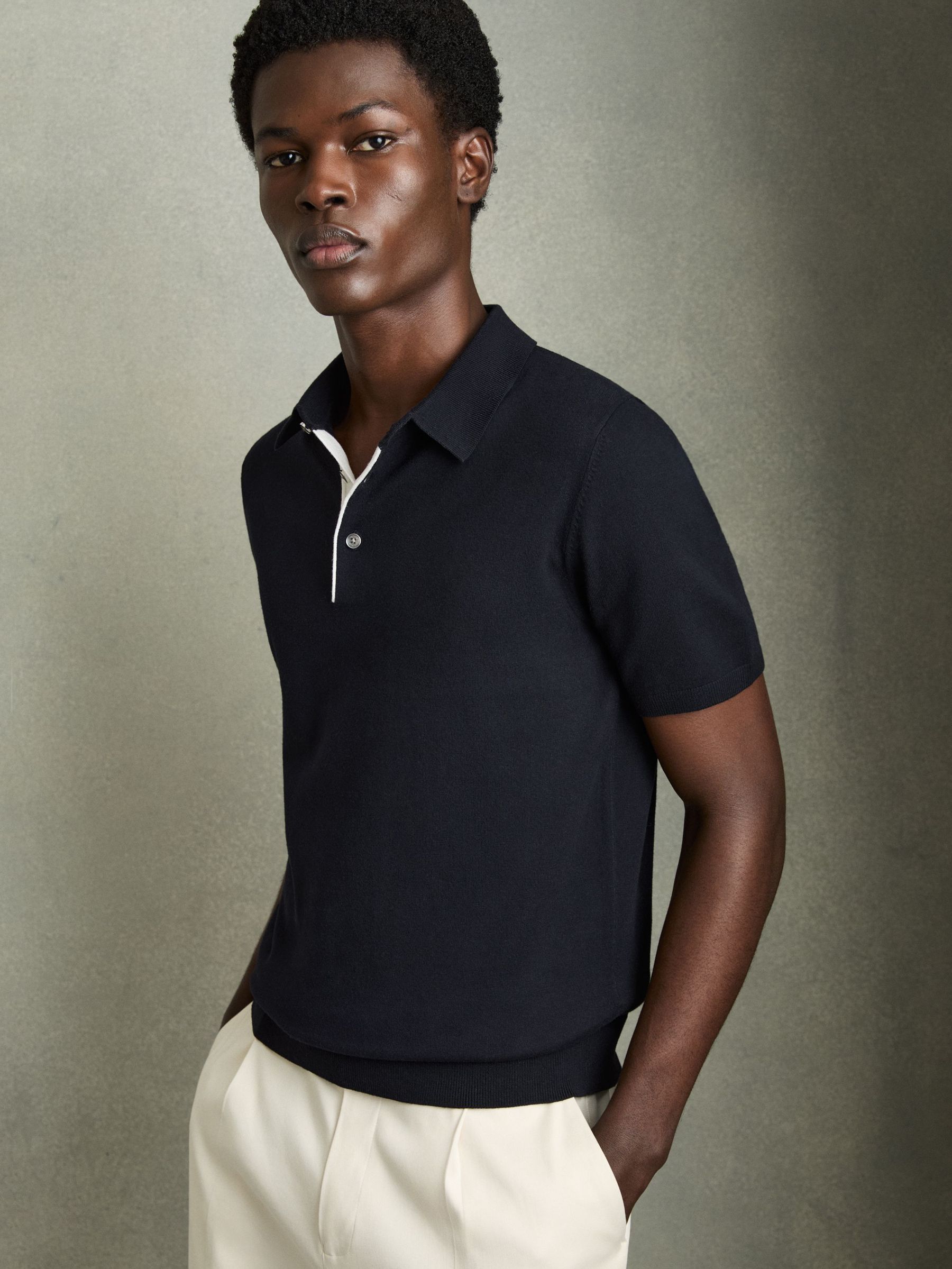 Contrast Placket Polo Shirt With Cotton in Navy (AM9063) | €95